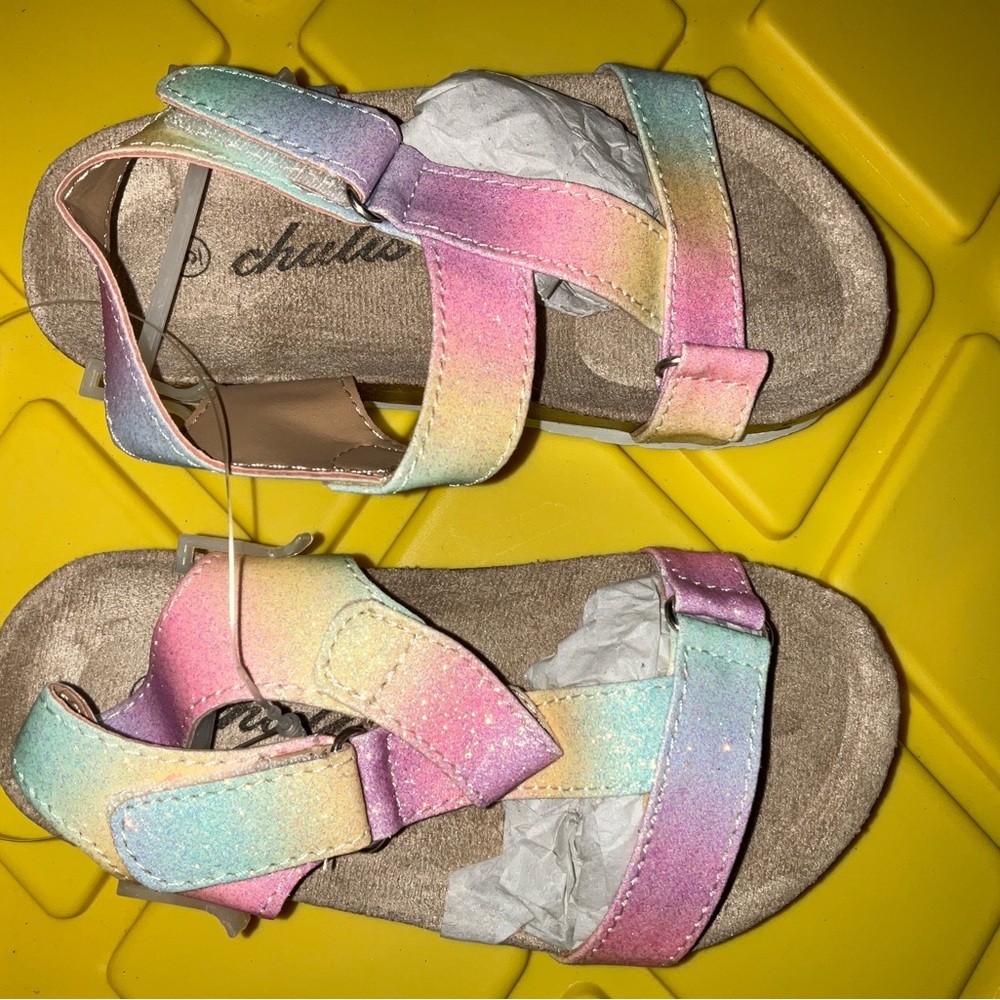 Chic Pink and Yellow Sandals with Comfortable Footbed